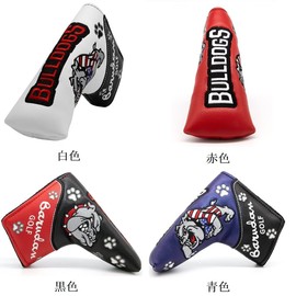Golf Headcover Putter Cover Mallet Pin Type Odyssey 2 Ball Tailor Made Spider Putter with Bulldog Embroidery (Half Round White)