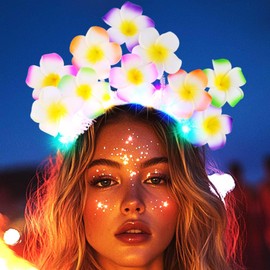 Yean Hawaiian Light Up Headband Plumeria Flower Hair Hoop Summer Beach Hair Accessories for Women (Color Light, One size)