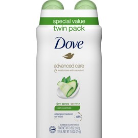Dove, Deodorant Dry Spray Advanced Care Cool Essentials Twin Pack, 7.6 Ounce