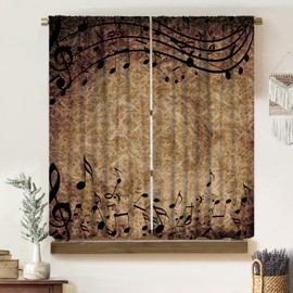 Musical Note Curtains, Retro Rural Geometric Melody Medieval Nostalgic Art Abstract Brown Gradient Home Decor Window Treatments, Blackout Rod Pocket Drapes For Living Room Bedroom Bathroom 42x45in