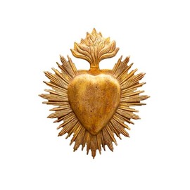Ex-voto Golden Heart with Flame and Engravings Dimensions 23 x 20.5 cm