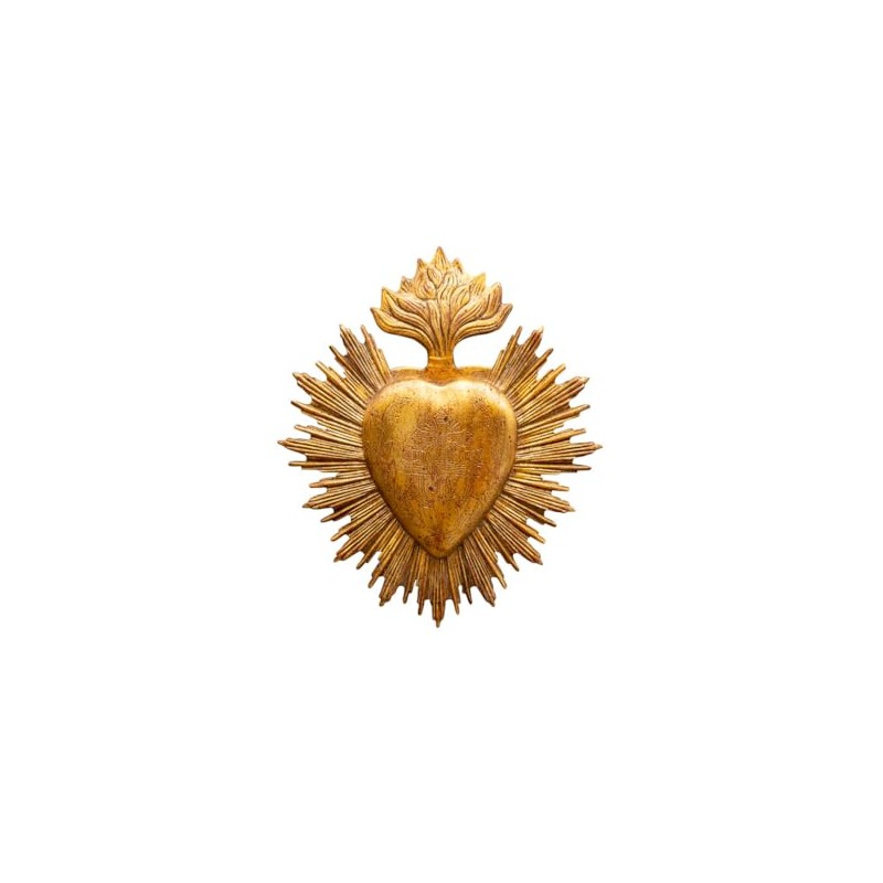 Ex-voto Golden Heart with Flame and Engravings Dimensions 23 x