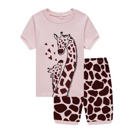 Akyzic Baby Girls Cute Giraffe Sleepwear Pjs Kids 100% Cotton Short Sleeve Pajamas Ses Toddler Girls 2 Piece Summer Pajamas Clothes 6803-5T
