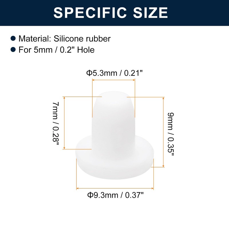 QUARKZMAN Pack of 32 White Rubber Stoppers, 5.3 mm Plug