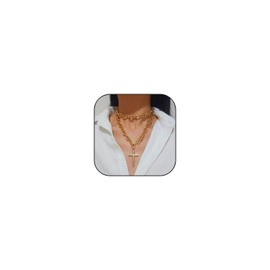 GLMOCM Chunky Gold Cross Necklace for Women Puffy Heart Cross Pendant Necklace for Women Gold Statement Jewelry (Cross Necklace)
