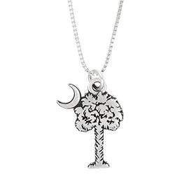 LGU Sterling Silver Oxidized Palmetto Tree with Crescent Moon Charm South Carolina Symbol Pendant with Box Chain Necklace (18)