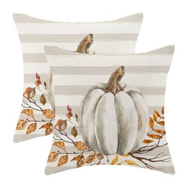 Gohdiwh Fall Pillow Covers 20x20 Set of 2 Pumpkin Leaf Branch and Stripes Fall Decor Pillowcase Linen Autumn Thanksgiving Decorative Outdoor Throw Pillow Covers Farmhouse Cushion Case for Couch Home