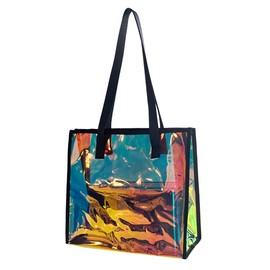 ONEART - Bolso de mano transparente iridiscente a la moda, holográfico, impermeable, bolso de hombro para ir de compras, gimnasio, viajes, Marrón, 35cmx12cmx30cm