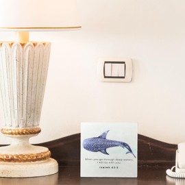 Christian Signs for Home Decor, Ocean Whale Isaiah 43:2 Bible Verse Wooden Box Sign, Christian Desk Decor, Christian Wood Signs for Home Office Desk Shelf Table Decor, 5x5 Inch