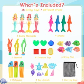 Qichan Pack of 35 Diving Toys, Swimming Toy Children with Mermaids and Diving Animals, Diving Toy Children, Pool Toy Children for Underwater Games and Pool Parties