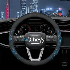 Yangday Leather Steering Wheel Cover for Chevy Silverado 1500 2500 3500, 14.5-15 inches Car Steering Wheel Cover with Non-Slip Breathable (Black)