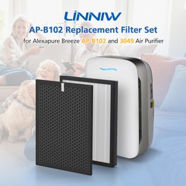 AP-B102 HEPA Replacement Filter Set Compatible with Alexapure Breeze AP-B102 and 3049 Air Purifier, Replaces Part # AP-B103(HEPA Filter) and #AP-B104(Carbon Filter), 2 HEPA + 2 Carbon Filters