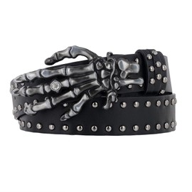 JAZTAKU Black Cool Biker Rock Skull Strap belt for Men Punk Waistband Gothic Grunge Scene Belt