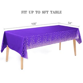 Jepeux 4 Packaging Purple and Gold Plastic Tablecloth, 54 inch x108 inch Rectangular Disposable dot Party Table Cover, Suitable for Birthday, Graduation, Restaurant, Wedding Decoration Tablecloth