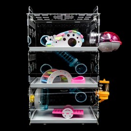 Hasmter Cage Multi-Tier Rat Cage and Habitats with Tubes Tunnels, Acrylic Mouse Cage Include Exercise Wheel, Bottle, Food Bowl for Small Rodent