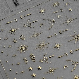Moon Star Nail Art Stickers 5D Embossed Gold Star Nail Decals Gold Star Moon Nail Stickers for Nail Art Self-Adhesive Luxury Nail Design Star Nail Supplies for Women Girls DIY Manicure Decoration