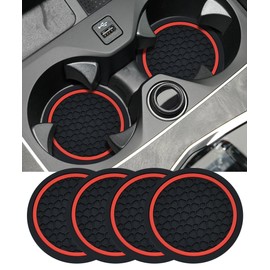 UBOG 4PCS Car Coasters,Car Accessories Car Cup Coasters,Car Accessories Interior,2.75 Inch Car Coasters for Cup Holders,Universal Non-Slip Car Cup Holder Coaster for Most Vehicle Truck (Black&Red)