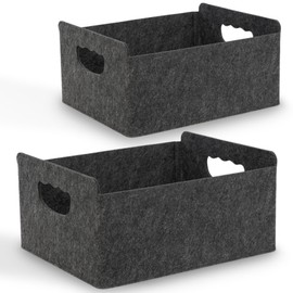 BEHONA Felt Basket Storage, Thickened Felt Storage Basket, Foldable Basket Storage, Felt Box, Folding Box, Felt Organiser for Shelves, Cupboards, Home, Office (Black, 2)