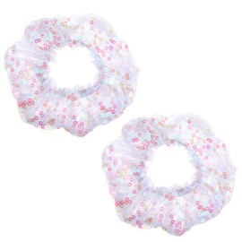 Sparkly Sequins Hair Scrunchies 2 PCS Satin Scrunchies for Women Large Embellished White Solid Crystal Scrunchie Soft Hairs Ties, Ponytail Holders Hairs Bands for Women and Girls - White