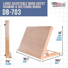U.S. Art Supply Large 18-1/2" Wide x 14-1/8" (A3) Tall Artist Adjustable Wood Drawing Board