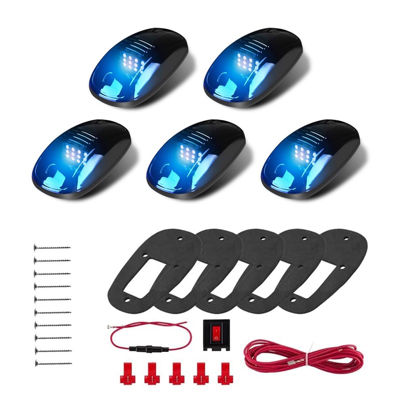 AMEXMART 5X Blue LED Cab Lights Smoked Cab Roof Running