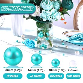 Luerbi 200 PCS Teal Vase Fillers, Teal Vase Filler Beads for Centerpieces Vases, Teal 10/14/20 MM Fake Beads Pearls for Vases, Teal Pearls for Vase Filler, Vase Fillers Decor