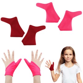 Jiuguva 4 Pcs Thumb Sucking Guard Gloves Kids Chewy Compression Gloves Breathable Guard Nail Biting Kids Stop Thumb Sucking and Finger Biting Generally for Ages 8-12(Pink, Red)