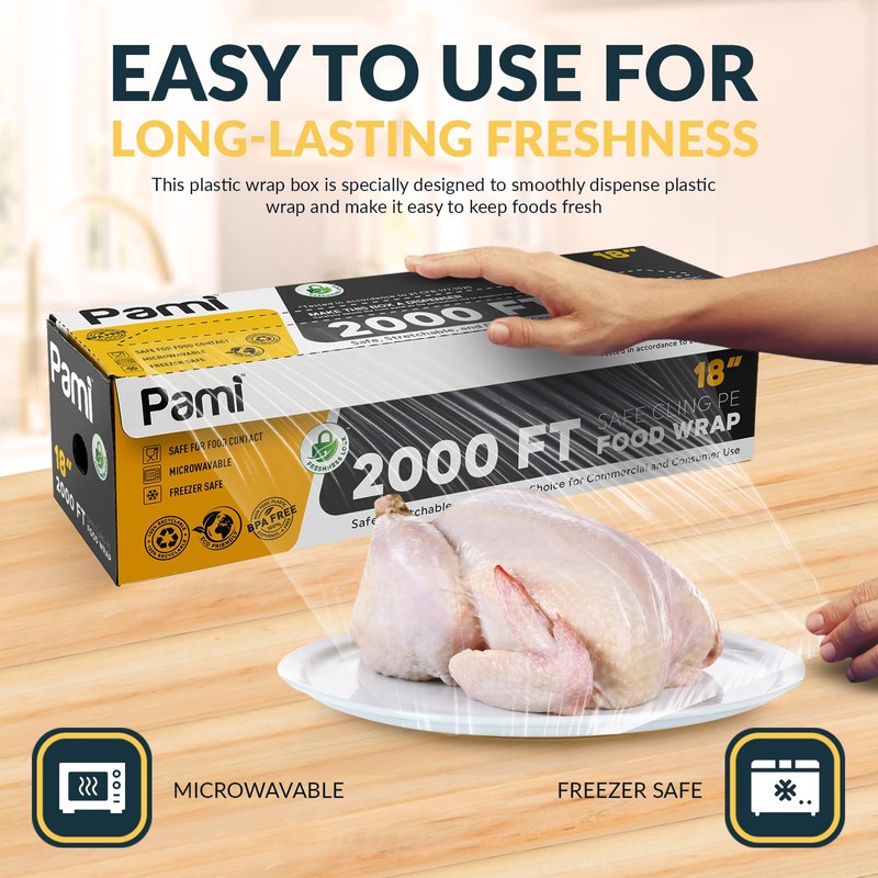 PAMI Plastic Food Wrap 18 Inch Wide X 2000ft, Clear