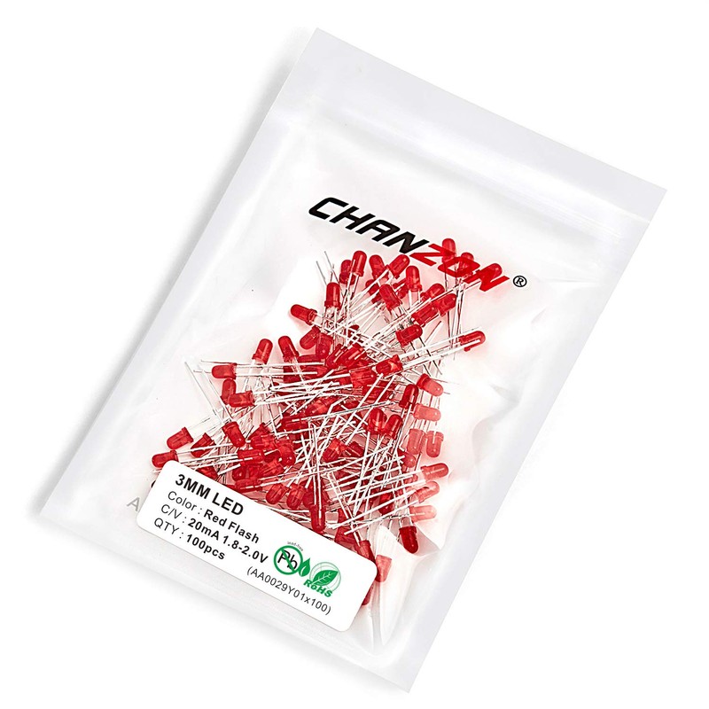 CHANZON 100 pcs 3mm Blinking Red LED Diode Lights 1.5Hz