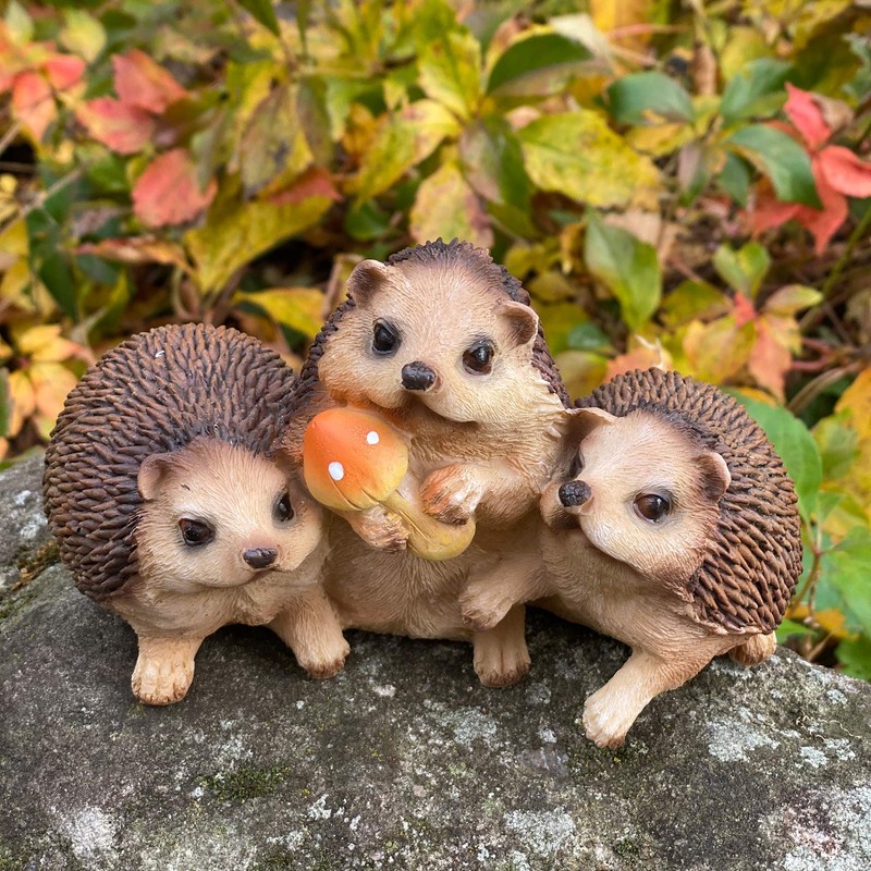 Objectz Hedgehog Group with Toadstool Table or Garden Decoration, Beautiful
