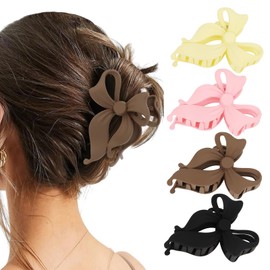 Amariver Bow Hair Clips for Women 4Pcs Large Matte Claw Clips Non-slip Clip with Bow Big Strong Hold Claws Stylish Hair Accessories for Women Girls