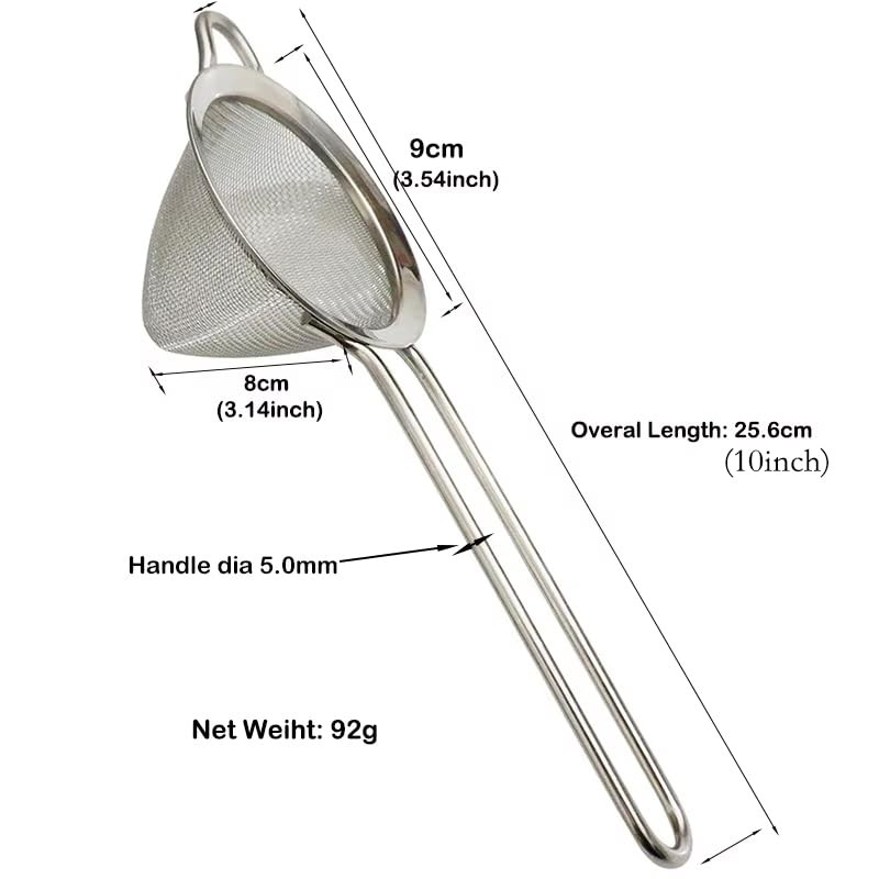 Fine Mesh Cocktail Strainer, Stainless Steel, Long Handle Set of