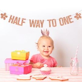 Half Way To One Banner, Wildflower 1/2 Birthday/Happy 6 Months, Spring Floral 6 Moths Birthday Party Decorations