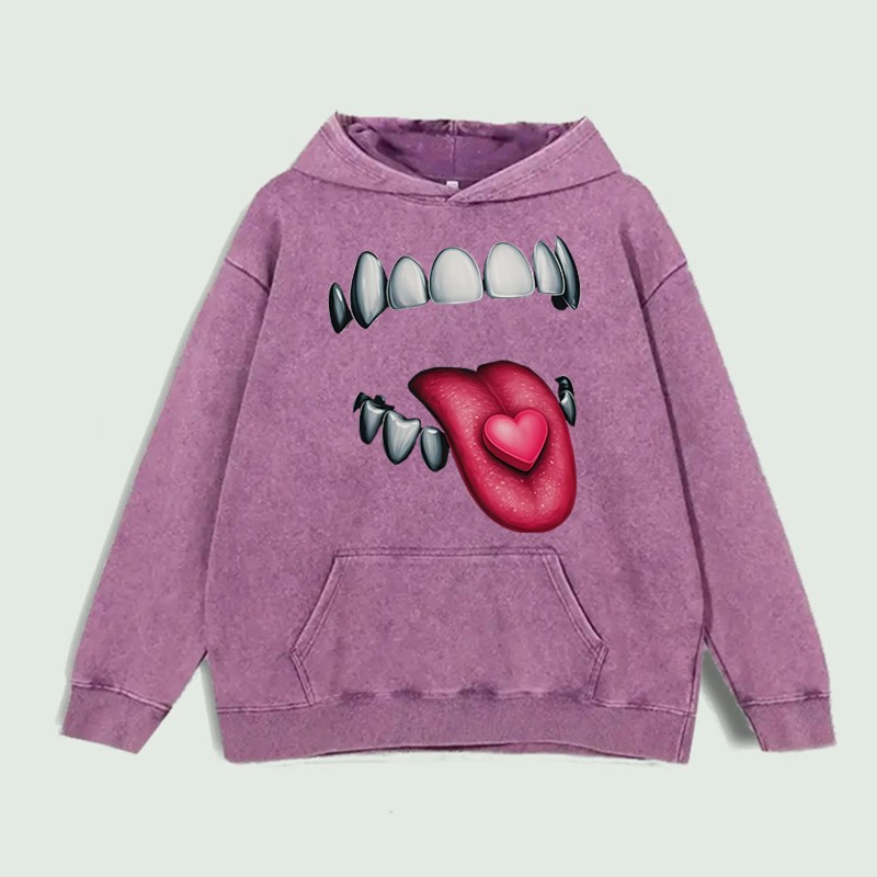 Heart Tongue Graphic Hoodie 100% Cotton US Warehouse 6 ColorsColor: