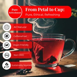 Akshit Natural Hibiscus Tea, 50 Tea Bags, Te De Hibisco, Hibiscus Herbal Tea, Non-GMO, No Sugar, Caffeine free. Perfect for Hot or IcedTea.