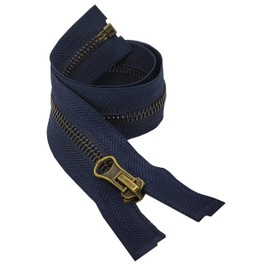 Metal Zipper Fastener Size #5 Open End Antique Brass Heavy Duty Single Slider Zip Sewing Accessory (Navy Blue, 75cm (29.5''))