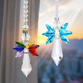 MOSNOW Rainbow Angel Crystal Suncatcher,2 Pcs Garden Sun Catchers Rainbow Maker,Colorful Pendant Crystal Hanging Decoration for Bedroom,Kitechen,Garden,Window,Car,Valentine's Day Gifts