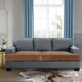 H.VERSAILTEX Stretch Velvet 2 Piece T Cushion Sofa Slipcovers Individually Sofa Cushion Covers for 2 Cushion Couch Seat Cushion Covers for Sofa Seat Cushion Covers Stay in Place (Sofa, Camel)