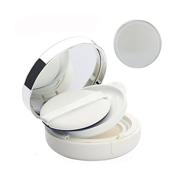 Circular White Empty Refillable Powder Puff Box Portable Magic Makeup Cosmetic Powder Container with Mirror and Sponge Puff for DIY and Christmas Gift