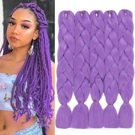 Purple Braiding Hair 24inch Colored Braiding Hair for Braids 5pcs Glow in the Dark Hair Yaki Texture Synthetic Hair Accessories for Kids Girls Women