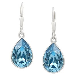 Sterling Silver Crystal Dangle Earrings, March Birthstone Aquamarine Color Dangle Earrings for Women, Earring Dangles with Certificate and Warranty, Hypoallergenic AAA+ Crystals Dangle Earrings