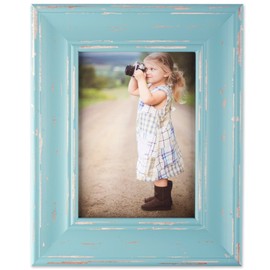 DII Home Traditions Rustic Farmhouse Distressed 5x7 Wooden Picture Frame for Wall Hanging or Desk Use-Blue