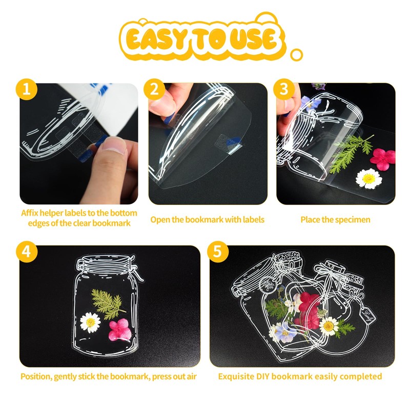 WNSIRVY 40Pcs DIY Bookmarks Kit, Transparent Dried Flower Bookmark, Filling