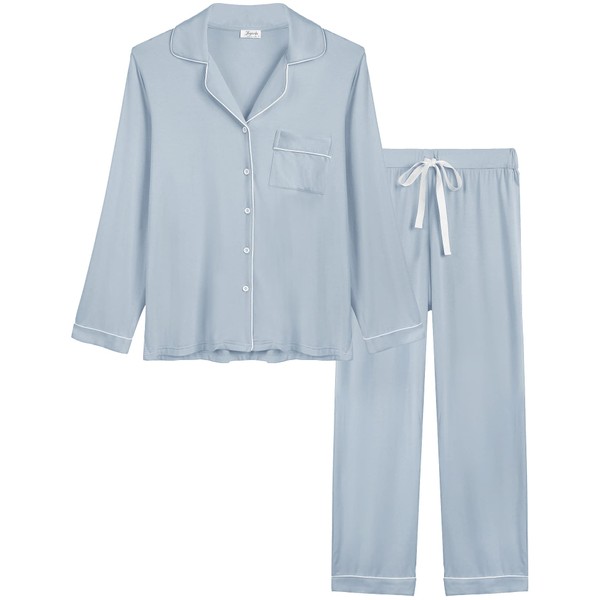 Joyaria Womens Bamboo Button Down/Up Pajama/Pj/Sleep Sets Sleepwear(Dusty Blue, Large)