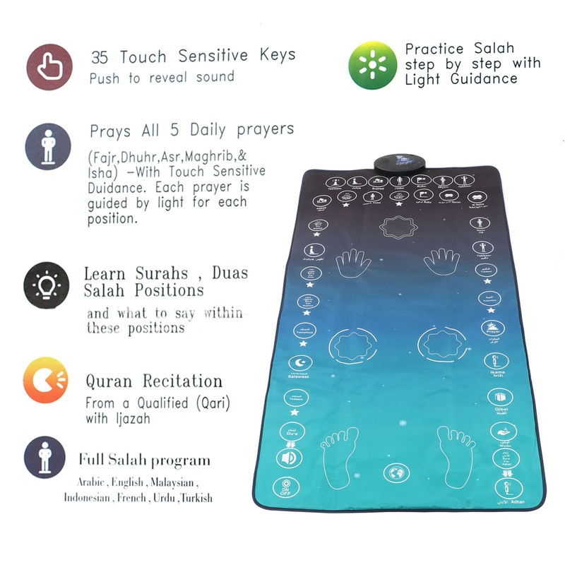 Electronic Muslim Prayer Mat 7 Languages Smart Touch Sensitive Educational
