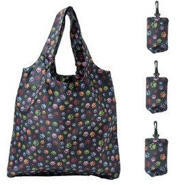 HOLYLUCK Reusable Grocery Bags,Heavy Duty Foldable Shopping Tote Bag, 3 Dog Paw Prints, Medium