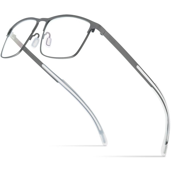 FONEX Marco de anteojos de titanio, marco cuadrado de miopía para hombre, marco óptico 8521, Gris, 57-17-145