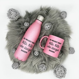 glitzertassen.de® | Du musst erst bitte bitte liebe Königin sagen | Tasse mit Glitzer | Geschenkidee | Prinzessin | Rosé