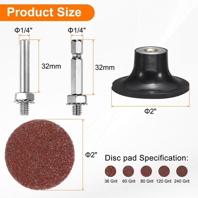 HARFINGTON 54pcs Quick Change Discs Set 2" Roll Lock Sanding