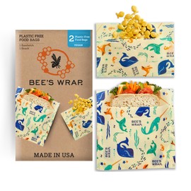 Bee's Wrap Reusable Snack Bags for Back to School, Made in the USA, Eco Friendly Food Wraps, Sustainable Food Storage, Reusable Bags (1 Snack, 1 Sandwich), Vegan Alternative to Beeswax Wraps for Food